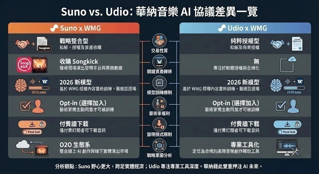 Suno與Udio的協議內容差異比較